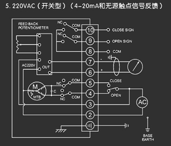 220VAC開關型<a href='http://www.qysbw.cn/Product/diefa/diandongdiefa/' target='_blank'>電動<a href='http://www.qysbw.cn/Product/diefa/' target='_blank'>蝶閥</a></a>接線圖